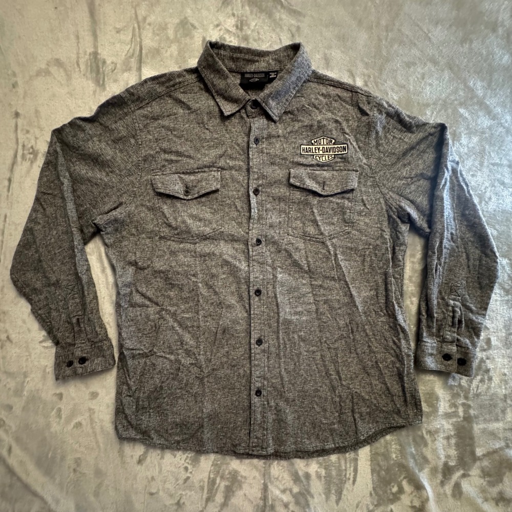 Harley-Davidson Men's Button Down Shirt Gray Marl Long Sleeve 2XL 96377-23VM